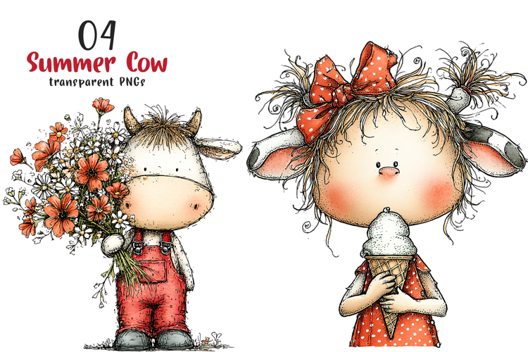 Watercolor Summer Cow Clipart