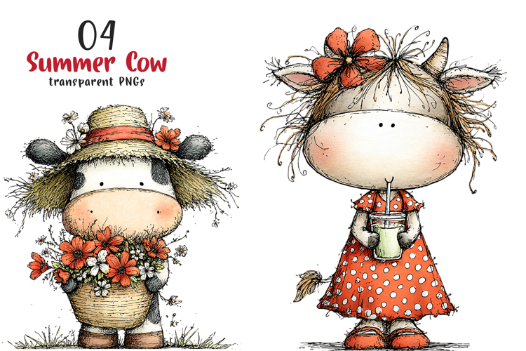 Watercolor Summer Cow Clipart