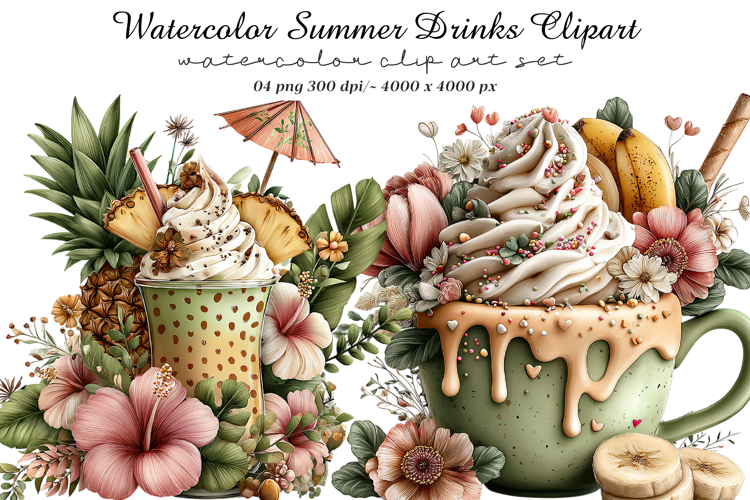 Watercolor Summer Drinks Clipart