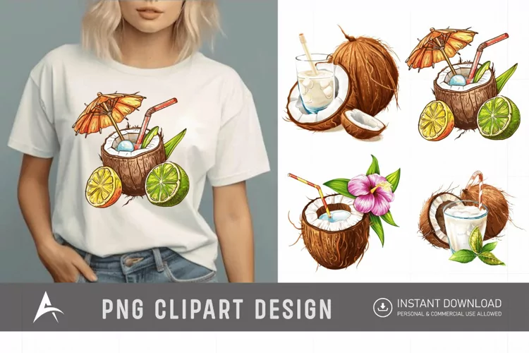 Watercolor Summer Element Coconut Drink Clipart