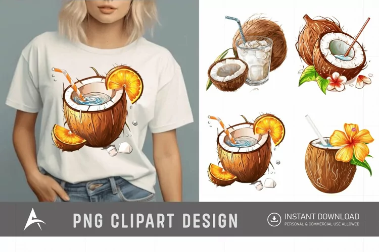 Watercolor Summer Element Coconut Drink Clipart