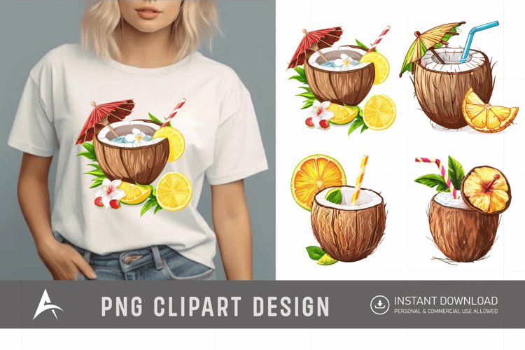 Watercolor Summer Element Coconut Drink Clipart