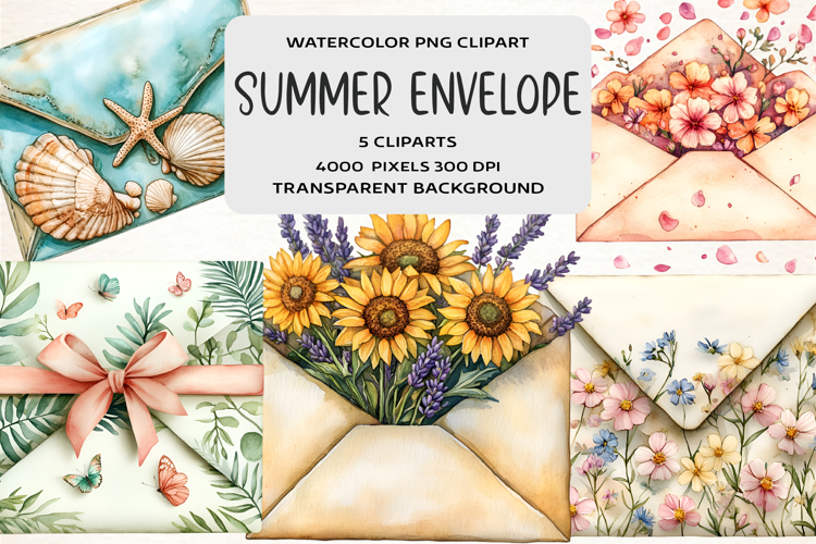 Watercolor Summer Envelope Clipart