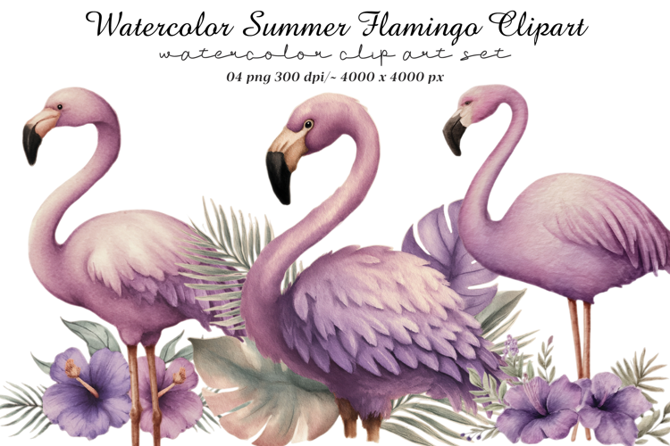 Watercolor Summer Flamingo Clipart