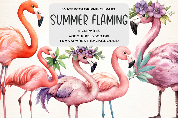 Watercolor Summer Flamingo Clipart