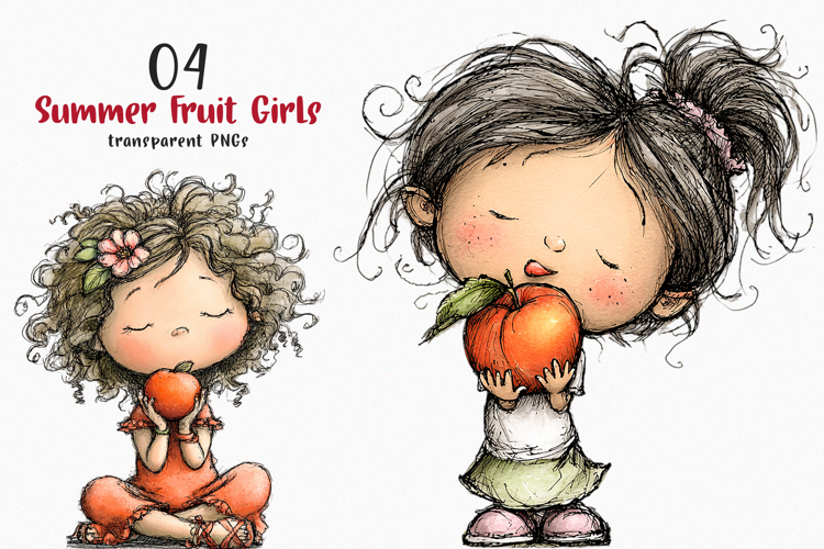 Watercolor Summer Fruit Girls Clipart