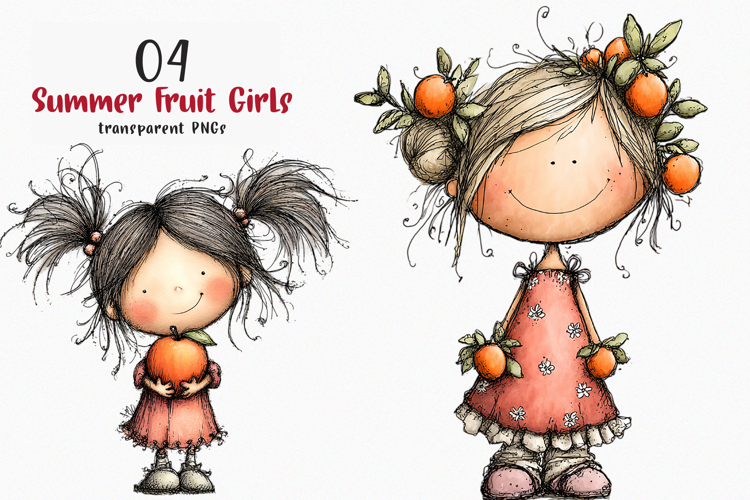 Watercolor Summer Fruit Girls Clipart