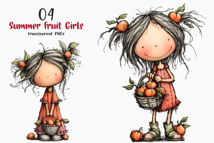 Watercolor Summer Fruit Girls Clipart