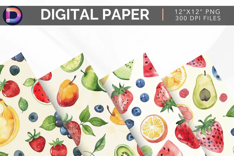 Watercolor Summer Fruits Digital Paper