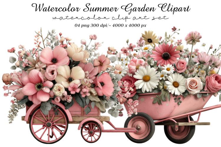 Watercolor Summer Garden Clipart