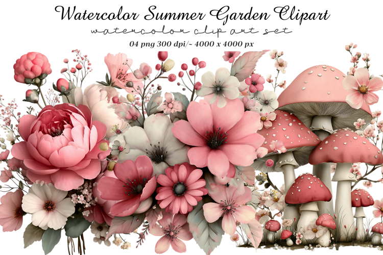 Watercolor Summer Garden Clipart