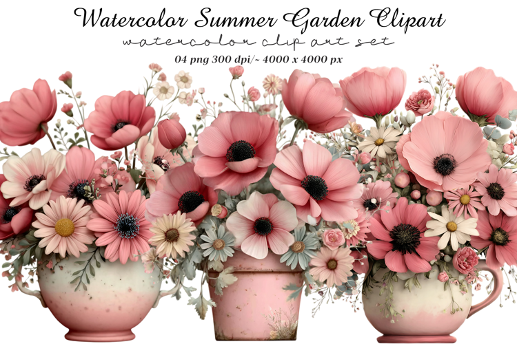 Watercolor Summer Garden Clipart
