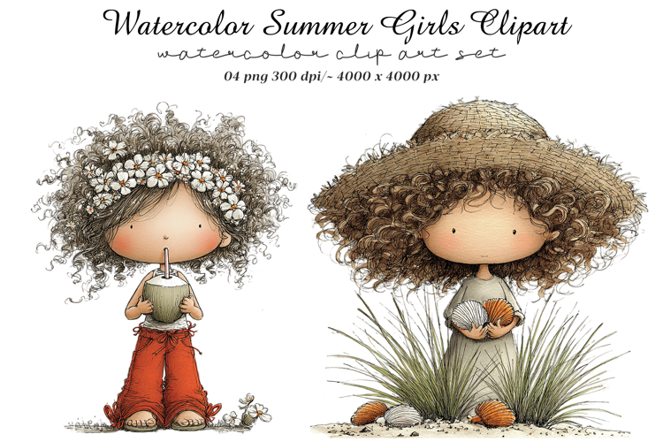 Watercolor Summer Girls Clipart