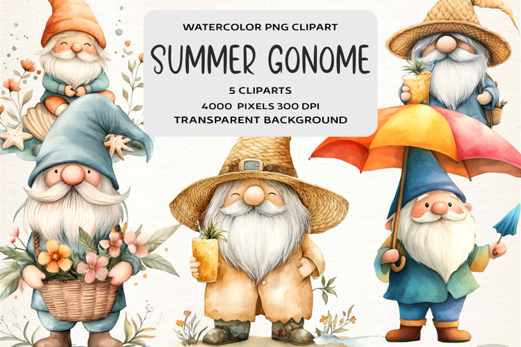 Watercolor Summer Gnome Clipart