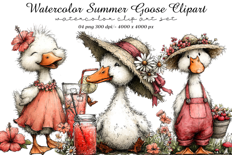 Watercolor Summer Goose Clipart