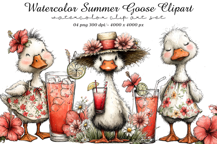 Watercolor Summer Goose Clipart