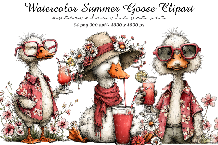 Watercolor Summer Goose Clipart