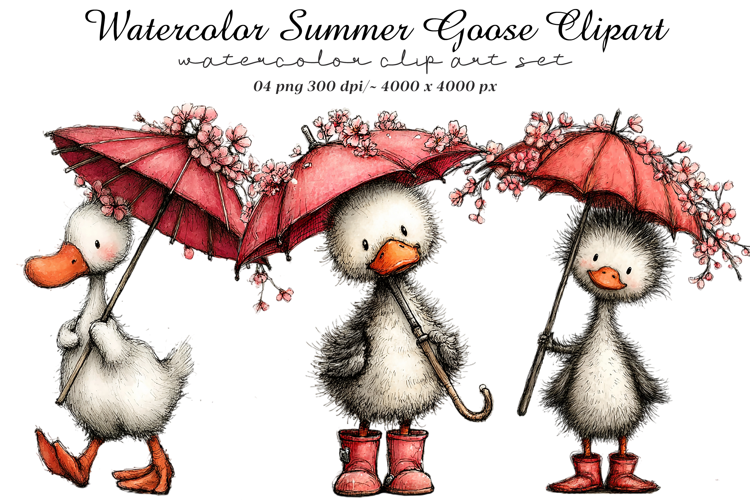 Watercolor Summer Goose Clipart