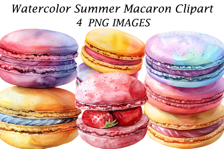 Watercolor Summer Macaron Clipart