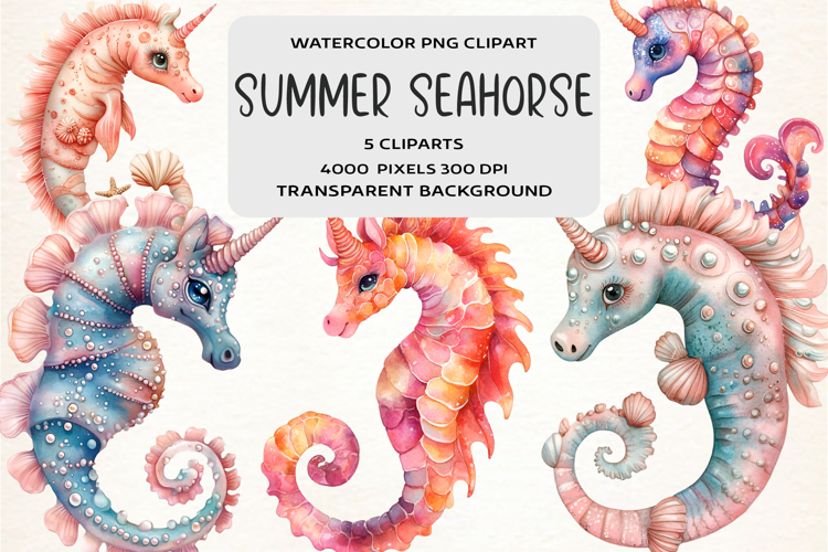 Watercolor Summer Seahorse Clipart