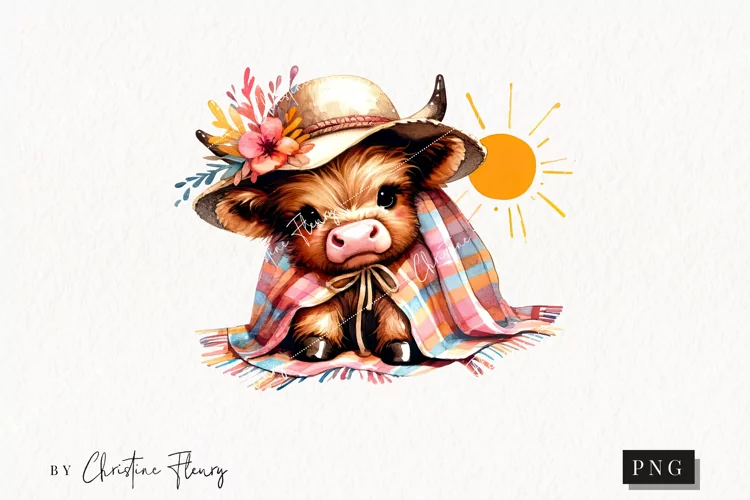 Cute Summer Highland Cow PNG | Summer PNG