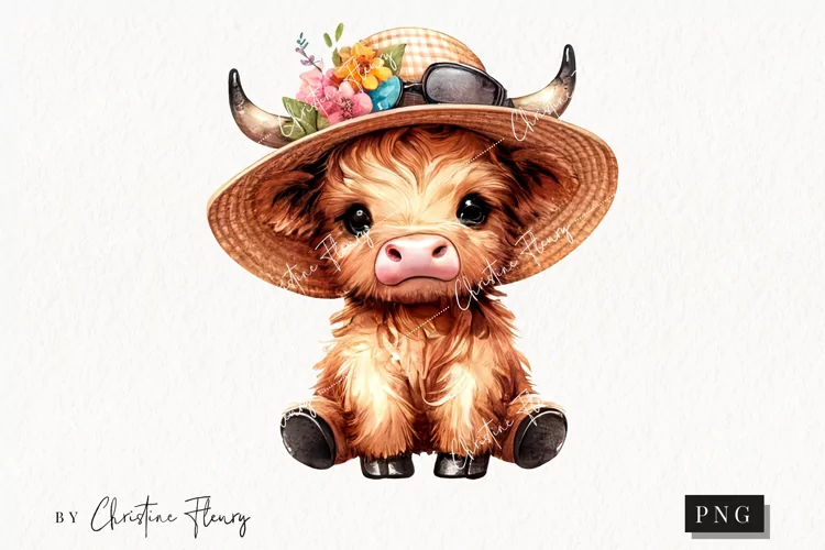 Cute Highland Cow PNG | Summer PNG