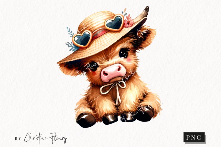 Summer Highland Cow PNG | Summer PNG example image 1