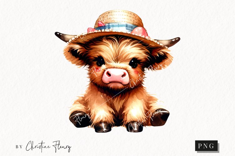 Sun Hat Highland Cow PNG | Summer PNG example image 1