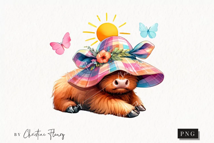 Cute Summer Highland Cow PNG | Summer PNG