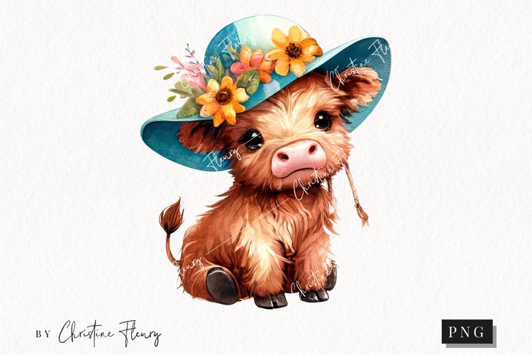 Spring Highland Cow PNG | Summer PNG example image 1