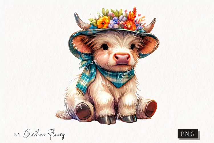 Summer Highland Cow PNG | Summer PNG