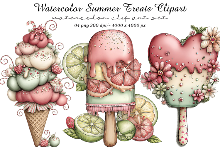 Watercolor Summer Treats Clipart