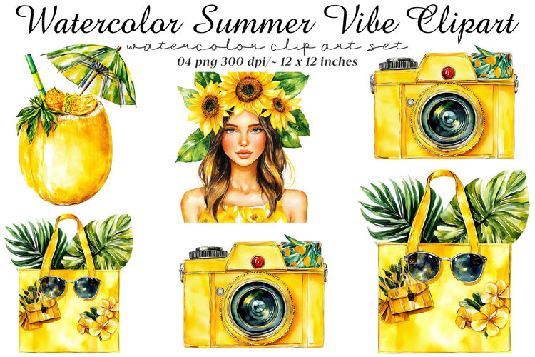 Watercolor Summer Vibe Clipart