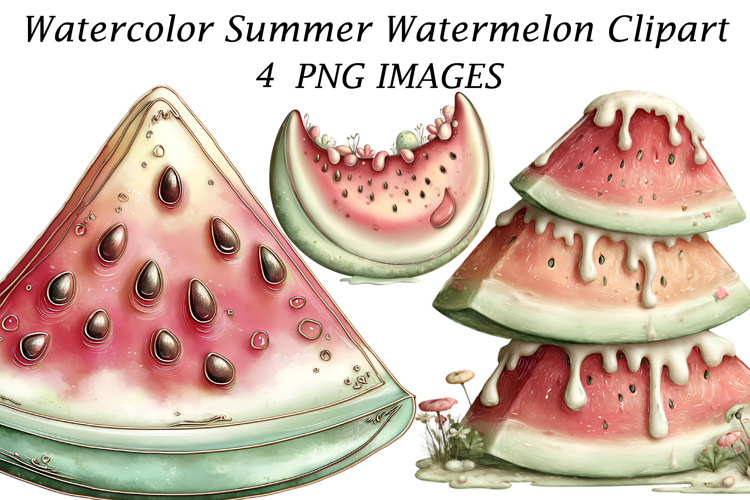 Watercolor Summer Watermelon Clipart