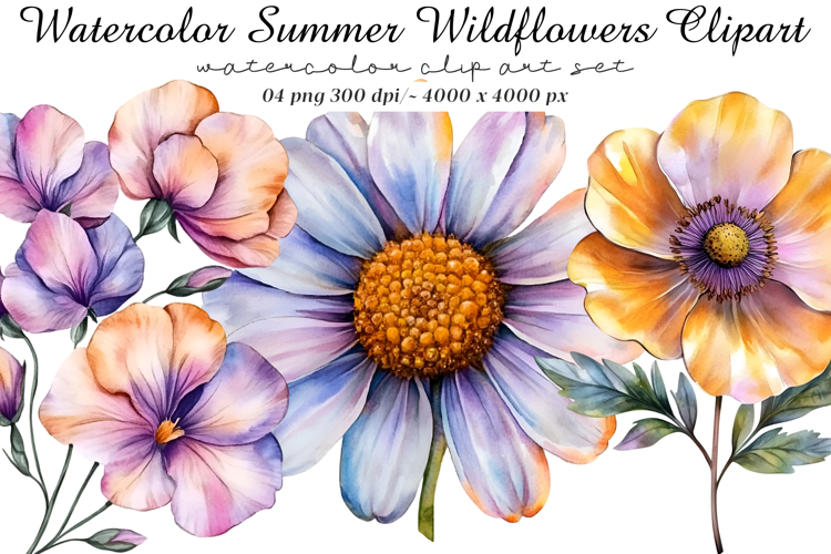Watercolor Summer Wildflowers Clipart
