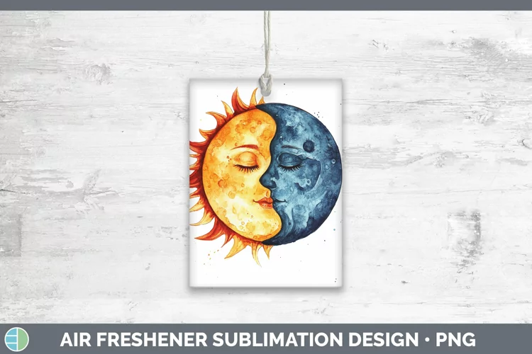 Watercolor Sun and Moon Air Freshener Sublimation Car Freshe