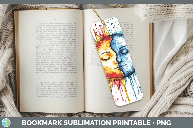 Watercolor Sun and Moon Bookmark Sublimation Printable Desig