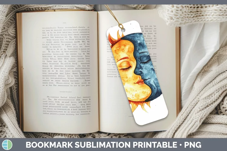 Watercolor Sun and Moon Bookmark Sublimation Printable Desig