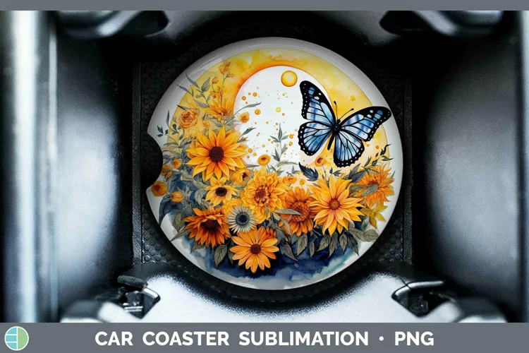 Watercolor Sun and Moon Car Coaster | Sublimation Coaster De
