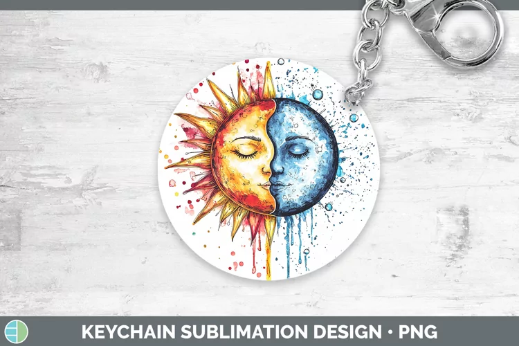 Watercolor Sun and Moon Keychain Sublimation Keyring Designs