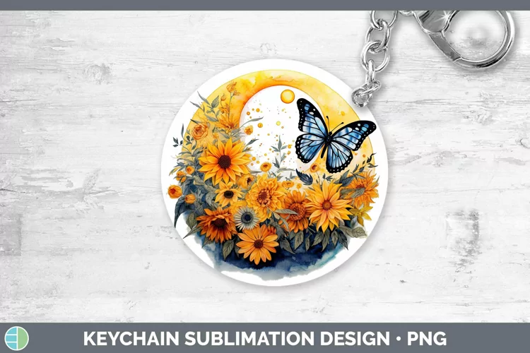 Watercolor Sun and Moon Keychain | Sublimation Keyring Desig