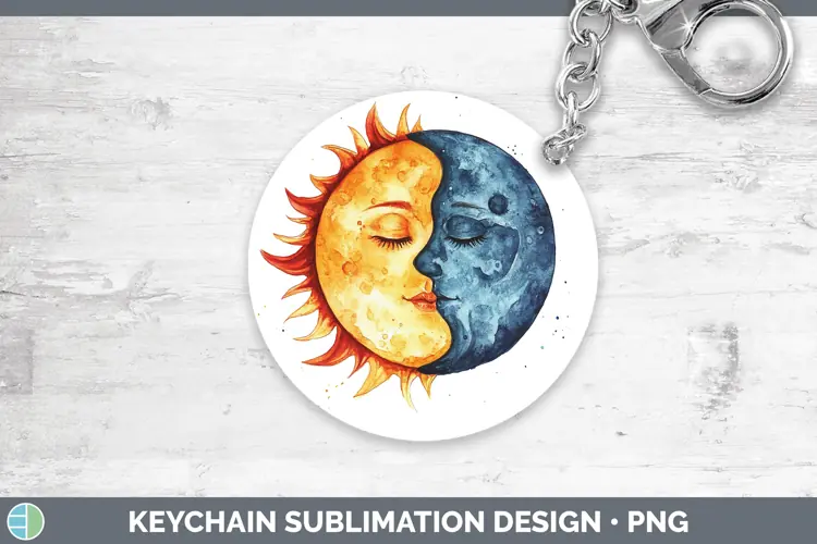 Watercolor Sun and Moon Keychain Sublimation Keyring Designs