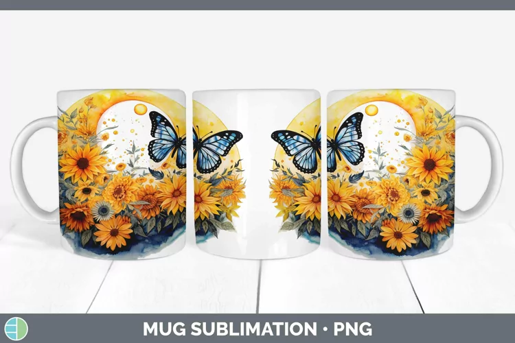 Watercolor Sun and Moon Mug Wrap | Sublimation Coffee Cup De
