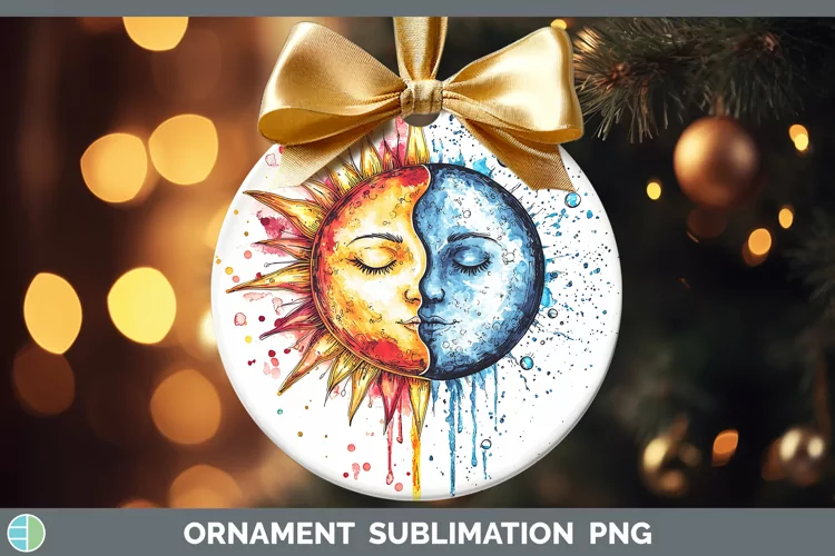 Watercolor Sun and Moon Ornament Sublimation Bauble Designs