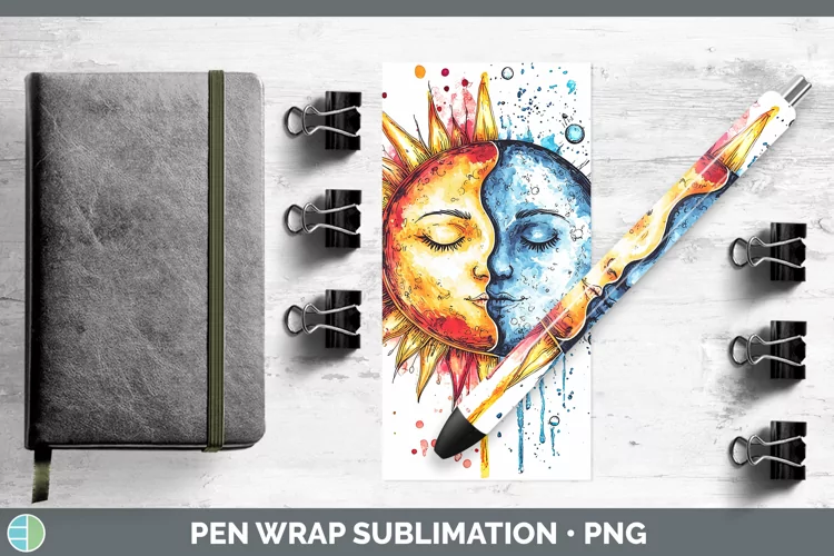 Watercolor Sun and Moon Pen Wrap Sublimation Pen Designs