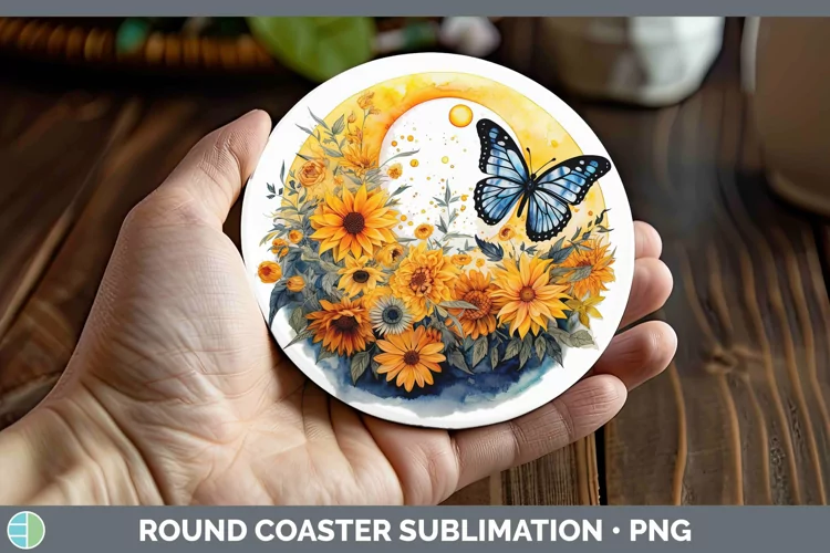 Watercolor Sun and Moon Round Coaster | Sublimation Coaster