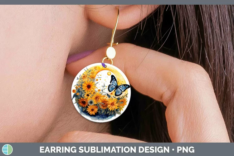 Watercolor Sun and Moon Round Earrings | Sublimation Earring