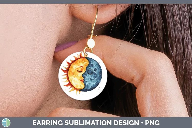Watercolor Sun and Moon Round Earrings Sublimation Earrings