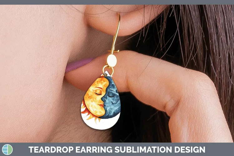 Watercolor Sun and Moon Teardrop Earrings Sublimation Earrin