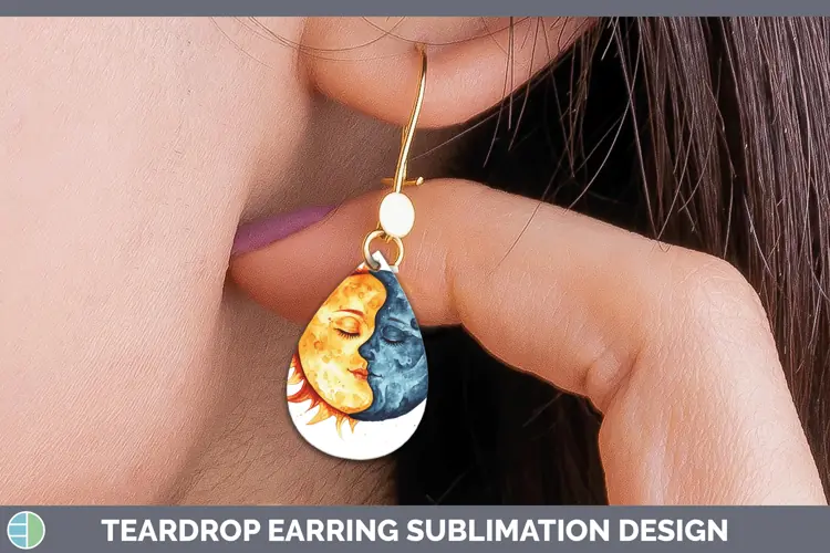 Watercolor Sun and Moon Teardrop Earrings Sublimation Earrin